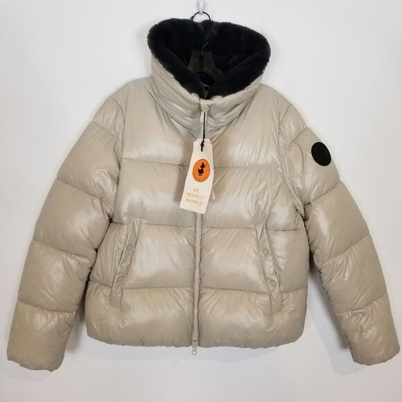 Save the Duck Women Moma Puffer Jacket Sz XL Beige Insulated Zip Up Warm - Picture 2 of 12